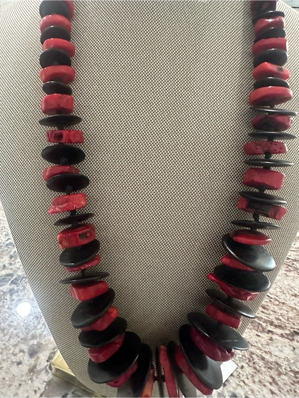 Red and Black Disk Bead Necklace by